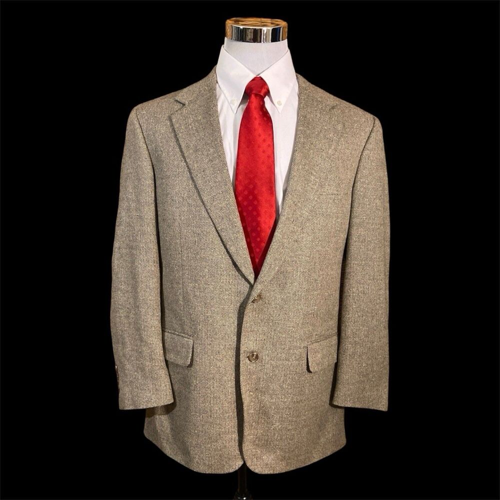 Brooks Brothers Herringbone Blazer Tan Men’s 41R Wool Tweed Sport Coat USA Made